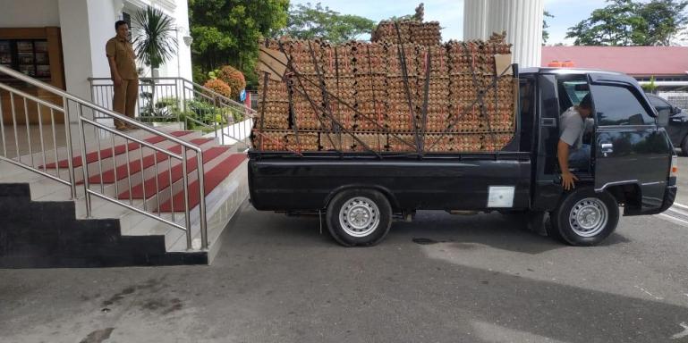 Telur unggas yang diproduksi pelaku UMKM yang dibeli Nevi Zuairina akan disebar kepada ribuan KK terdampak Covid-19 di Sumbar. (Foto : Istimewa)