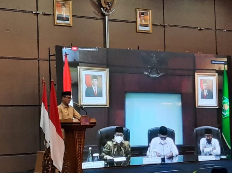 Gubernur Irwan Prayitno saat beri sambutan saat launching MTQ Nasional XXVIII yang diadakan di Sumbar pada November 2020 nanti, Selasa (28/7). (Dok : Istimewa)