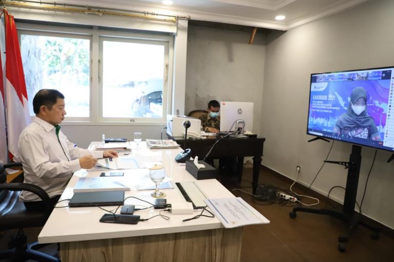 Menteri Perencanaan Pembangunan Nasional, Suharso Monoarfa saat Rakorgub se Sumatera secara virtual, Selasa (23/2) kemarin. (Dok : Istimewa)