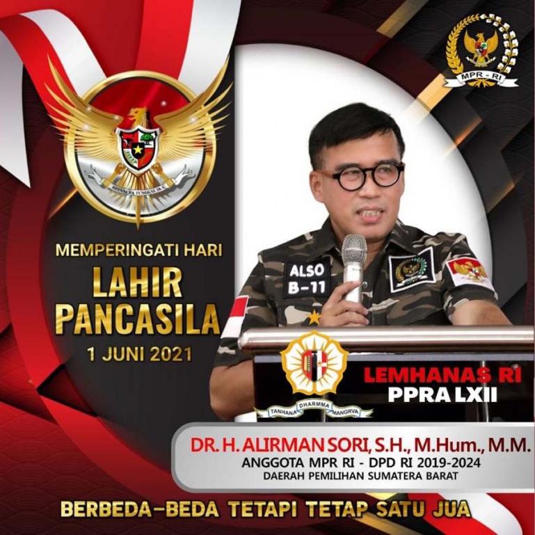 Anggota DPD RI, Dr Alirman Sori SH, MHum, MM (Dok : Istimewa)