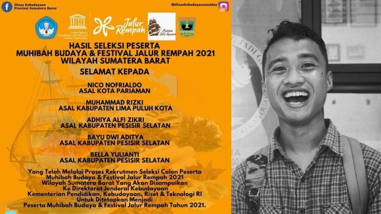 Nico Nofrialdo yang terpilih ikut acara Muhibah Budaya dan Festival Jalur Rempah 2021 dari Kemdikbudristek. (Dok : Istimewa)