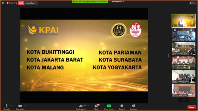 Hasil zoom metting Anugerah KPAI Award 2021 yang menetapkan Kota Pariaman sebagai salah satu kota yang masuk nominasi dalan anugerah itu, Selasa (22/7). (Dok : Istimewa)