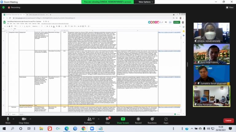 Suasana Focus Group Discussion (FGD) Identifikasi dan Penetapan Replikasi Inovasi Hub JIPP Sumbar, yang diselenggarakan oleh Kemen PANRB, Kamis (26/8). (Dok : Istimewa)