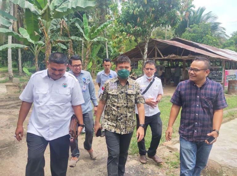 Anggota DPD RI, Alirman Sori didampingi pihak Bank Nagari Painan saat mengunjungi kelompok ternak Cupak Manih, Kenagarian Gurun Panjang, Painan, Pessel, Rabu (13/10). (Dok : Istimewa)