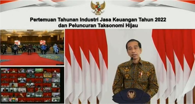 Presiden Jokowi resmi meluncurkan program Taksonomi Hijau yang digelar oleh Otoritas Jasa Keuangan (OJK), Kamis (20/1). (Dok : Istimewa)