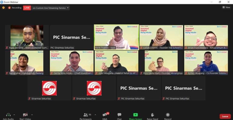 Wakil Gubernur Sumbar, Audy Joinaldy saat jadi keynote speaker dalam webinar SimInvestival 2022, yang diadakan Sinarmas Sekuritas, Senin (24/1). (Dok : Istimewa).