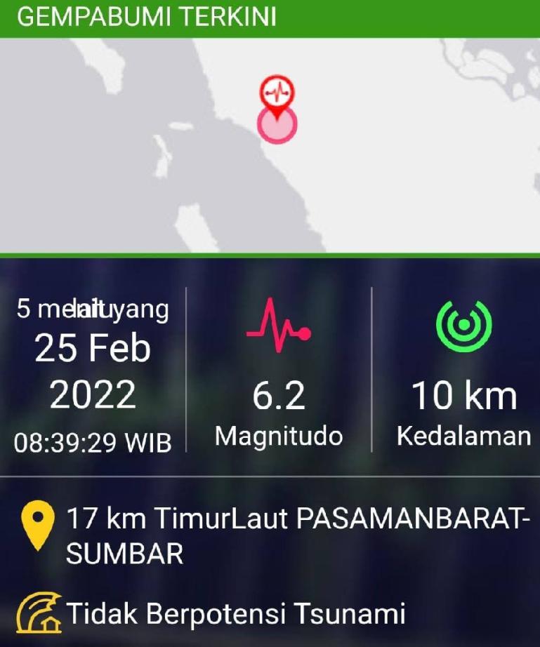 Lokasi gempabumi yang dirilis BMKG berlokasi di Pasbar, Sumbar. (Dok : Istimewa)