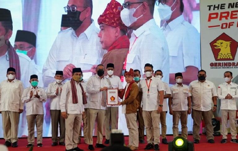 Partai Gerindra Sumbar saat deklarasikan mendukung Prabowo Subianto maju sebagai calon di Pilpres 2024, Sabtu (26/3). (Dok : Istimewa)