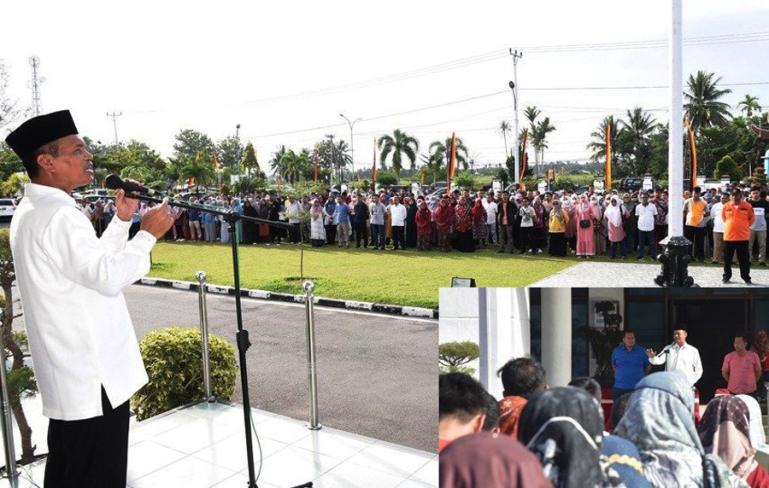 Wali Kota Pariaman, Genius Umar saat beri arahan kepada segenap jajarannya pada apel gabungan Jumat sore (8/7). (Dok : Istimewa)
