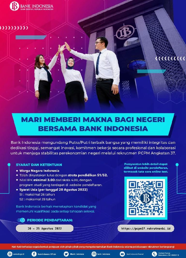 Brosur rekrutmen PCPM yang dibuka BI terhitung Sabtu (20/8). (Dok : Istimewa)