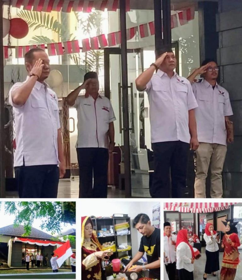 Ketua DPW Perindo Sumbar, Apriyatna bersama kader partai laksanakan upacara bendera peringati HUT RI ke-77 di kantor DPW, Rabu (17/8). (Dok : Istimewa)
