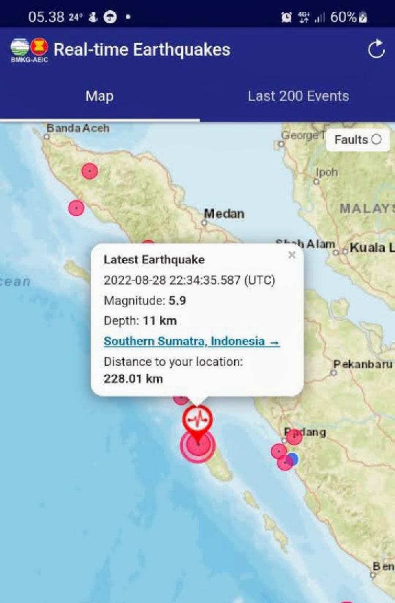 Foto dari BMKG yang menunjukan pusat serta kekuatan gempa bumi yang mengguncang Kabupaten Kepulauan Mentawai, Senin (29/8). (Dok : Istimewa)