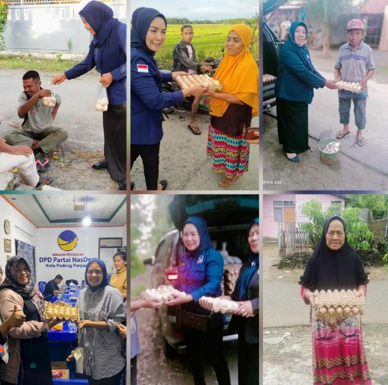 Pengurus Garnita Malahayati NasDem Sumbar saat serahkan bantuan telur kepada masyarakat di kabupaten kota di Sumbar. (Dok : Istimewa)