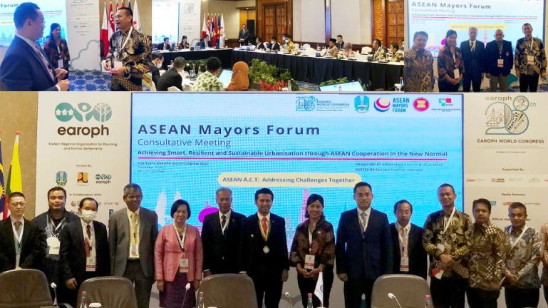 Wali Kota Pariaman Genius Umar hadir dalam acara Asean Major Forum Sebagai Keynote Speaker dihadapan para walikota yang hadir dari asia tenggara di Hotel Shangrilla Surabaya, Kamis (6/10/2022). (Foto : Istimewa)