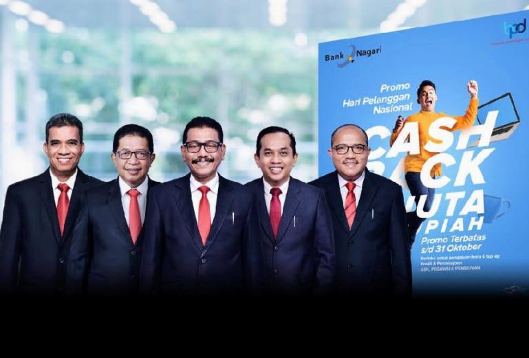 Direktur Operasional Syafrizal, Direktur Kepatuhan Restu Wirawan, Direktur Utama Muhamad Irsyad, Direktur Kredit dan Syariah Gusti Candra, serta Direktur Keuangan Sania Putra. (Dok : Istimewa)