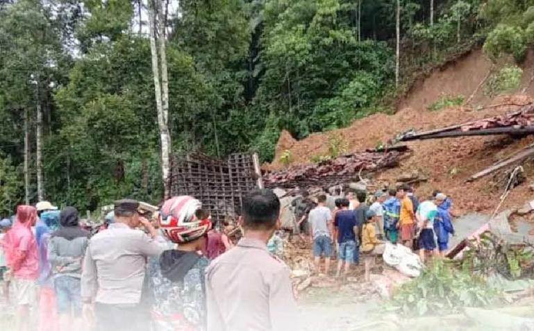Tim gabungan Basarnas, TNI, Polri, relawan bersama beberapa warga mencari korban yang tertimbun longsor di Kabupaten Pesisir Barat, Lampung, Minggu (13/11). (Dok : Istimewa)