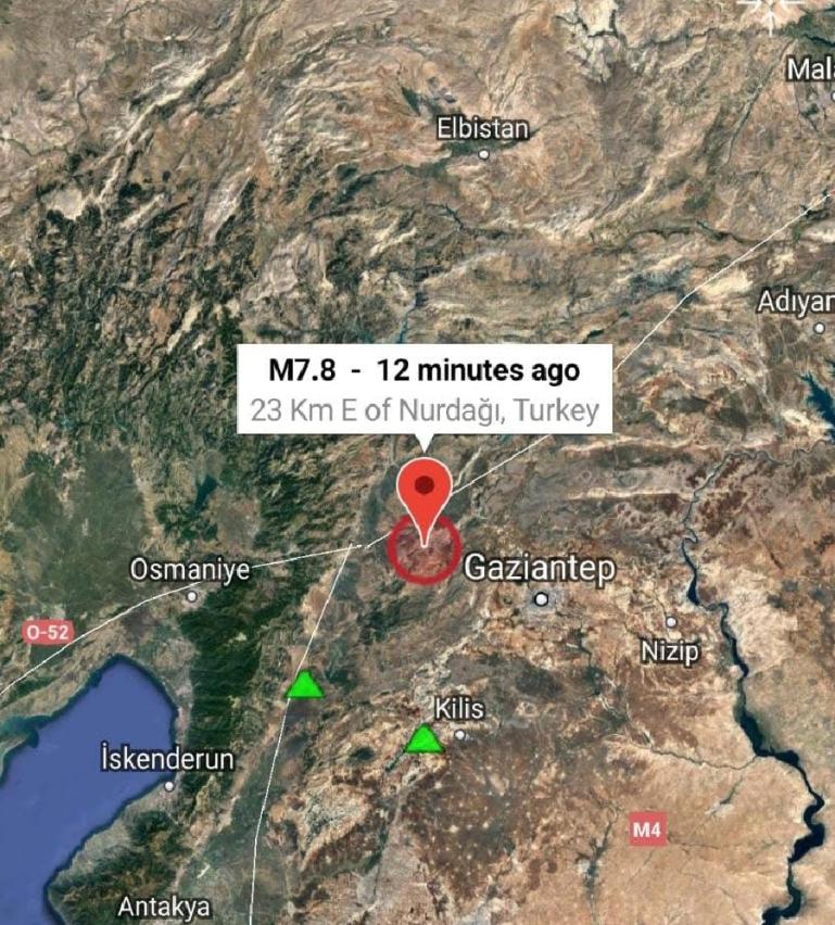 Peta lokasi gempa magnitudo 7,8 yang mengguncang Turki, Senin (6/2) dini hari. (Dok : Istimewa)