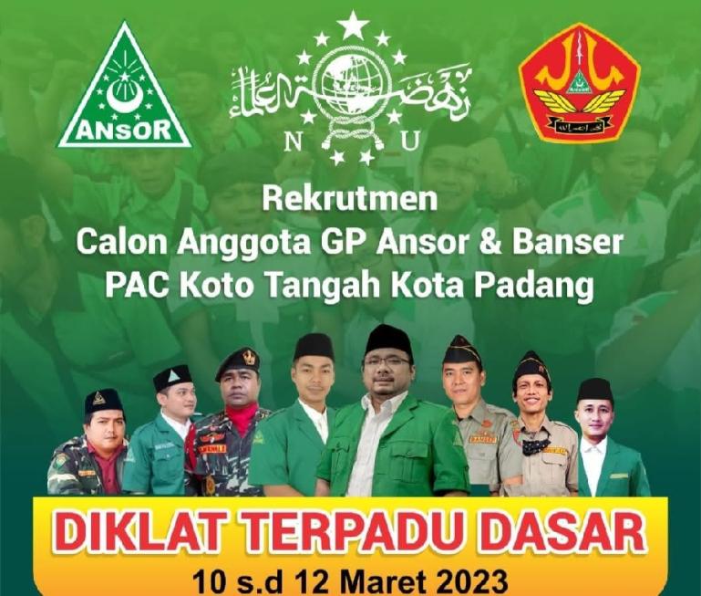 PAC Pemuda Ansor (GP Ansor) Kota Tangah Padang adakan Diklat Terpadu Dasar (DTD) pada 10-12 Maret ini. (Dok : Istimewa)