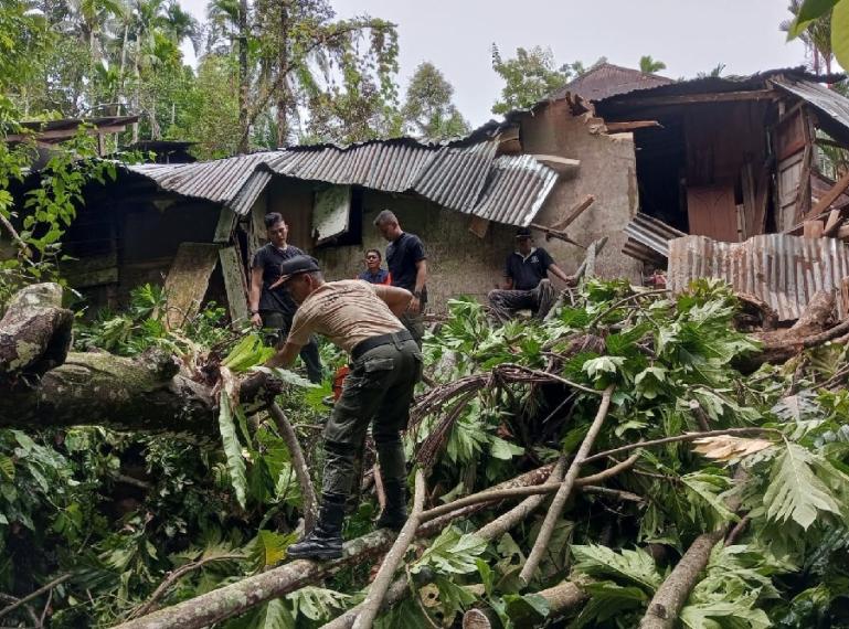 Petugas BPBD Padang, bersihkan pohon tumbang yang menghambat akses jalan di Jalan Sutan Syahrir  Mata Air Kecamatan Padang Selatan, Rabu (1/3). (Dok : Istimewa)