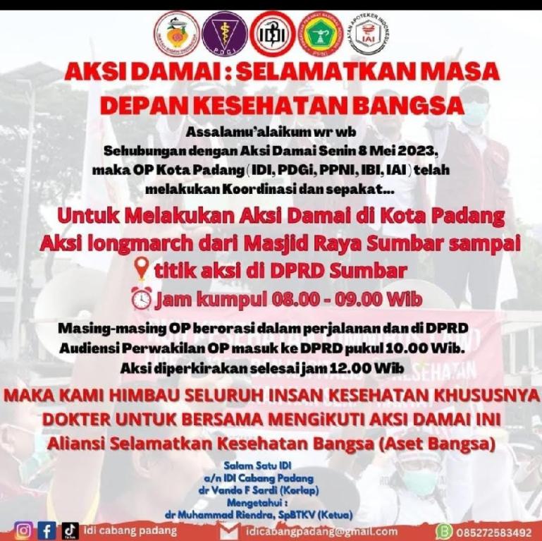 Poster aksi damai yang akan diadakan IDI Padang dan 4 organisasi profesi ke DPRD pada Senin (8/5) besok.(Dok : Istimewa)