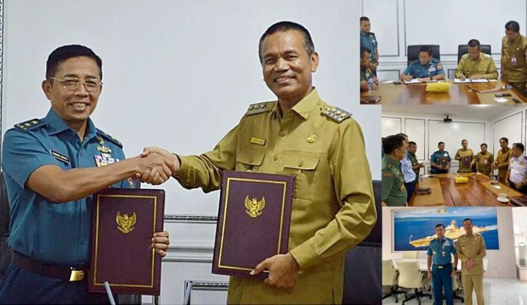 Wako Genius Umar menerima Nota hibah KRI Teluk Bone 511 dari Dirjen Kuathan Kemenhan, Laksamana Muda TNI Dr. Bambang Irwanto, M. Tr (Han), CHRMP, di Jakarta, Selasa (20/6). (Dok : Istimewa)