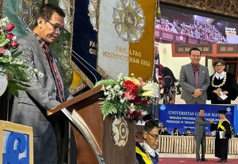 Wako Pariaman, Genius Umar beri sambutannya saat acara wisudawan pascasarjana UGM, Rabu (26/7). (Dok : Istimewa)