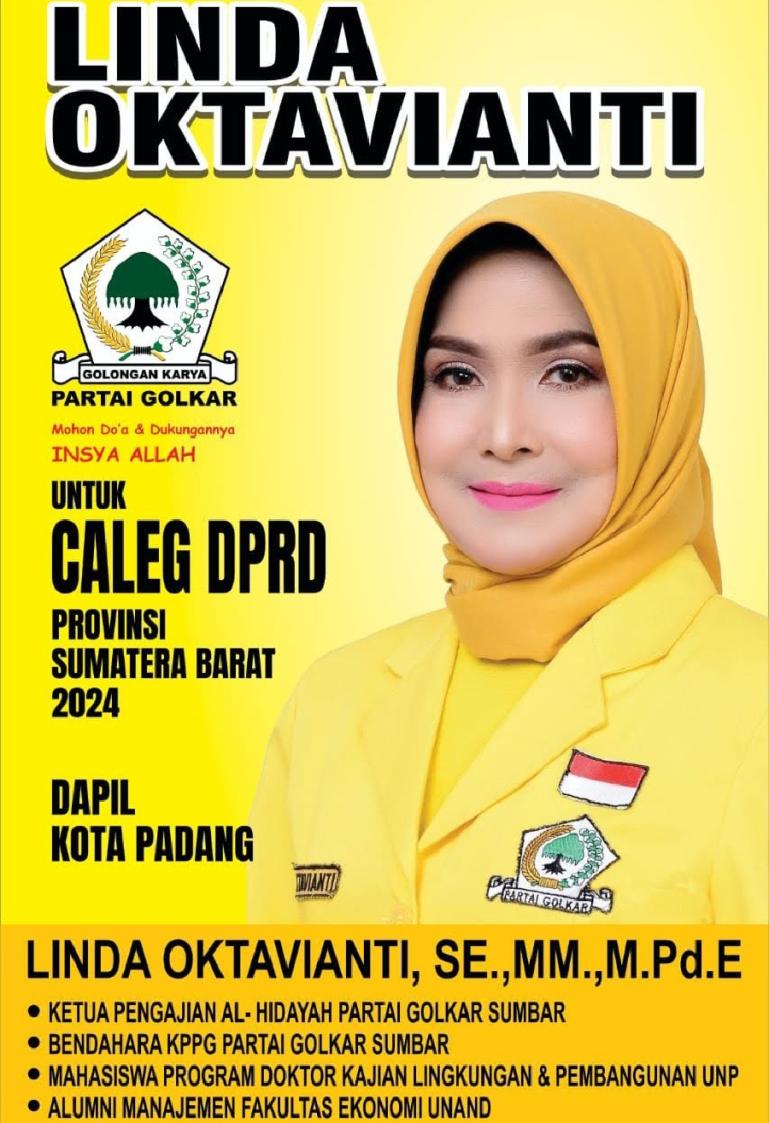 Bacaleg Partai Golkar Provinsi Sumbar, Linda Oktavianti SE., MM., M.Pd.E yang akan maju ke DPRD Sumbar dari Dapil 1 Sumbar (Kota Padang). (Dok : Istimewa)