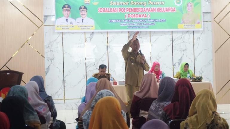 Wako Pariamanm Genius Umar paparkan keunggulan program Saga Saja Sosialisasi Pos Pemberdayaan Keluarga (Posdaya) Tingkat Kota Pariaman Tahun 2023 di Balairung Pandopo Rumah Dinas Walikota, Selasa (8/8). (Dok : Istimewa)