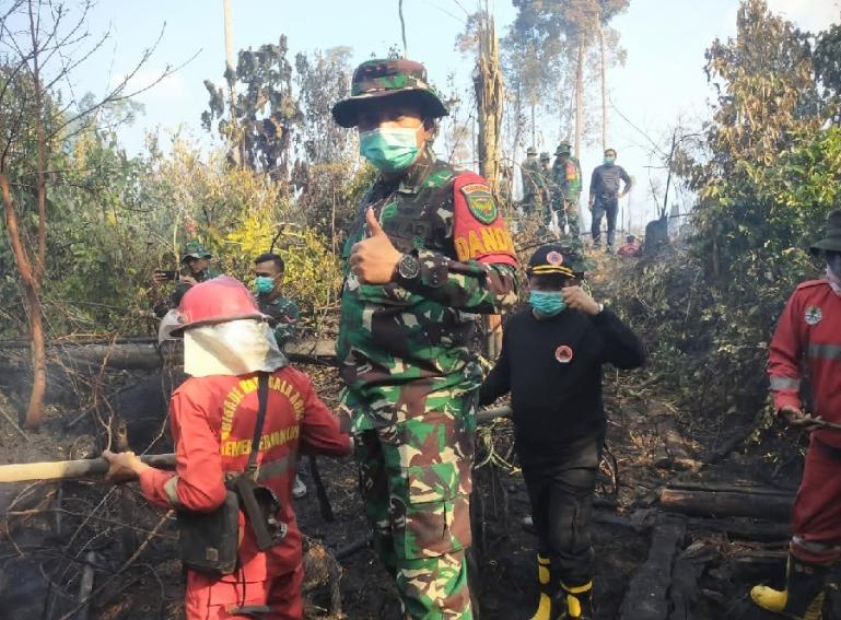 Tim Satgas Karhutla memadamkan api yang membakar lahan di Jambi, kemarin. (Dok : Istimewa)