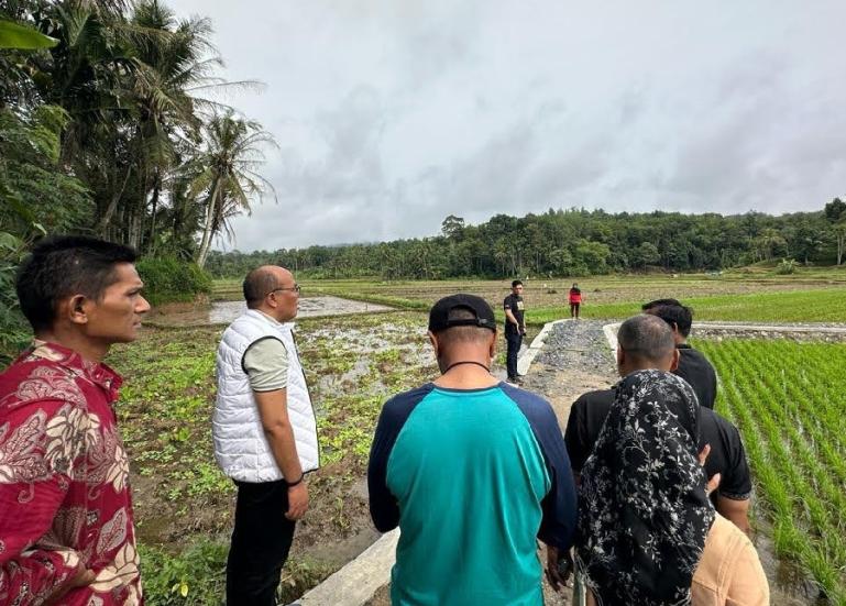 Ketua DPRD Sumbar Supardi meninjau jalan usaha tani yang ada di Jorong Sipingai, Nagari VII Koto Talago, Kecamatan Guguak, Kabupaten Limapuluh Kota belum lama ini. (Dok : Istimewa)