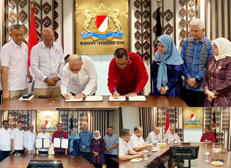 Wali Kota Pariaman, Genius Umar bersama Wakil Ketua Umum Bidang Vokasi dan Sertifikasi, Kadin Indonesia, Adi Mahfudz Wuhadji tandatangani nota MoU, di Kantor Kadin Pusat Jakarta, Senin siang (2/10). (Dok : Istimewa)