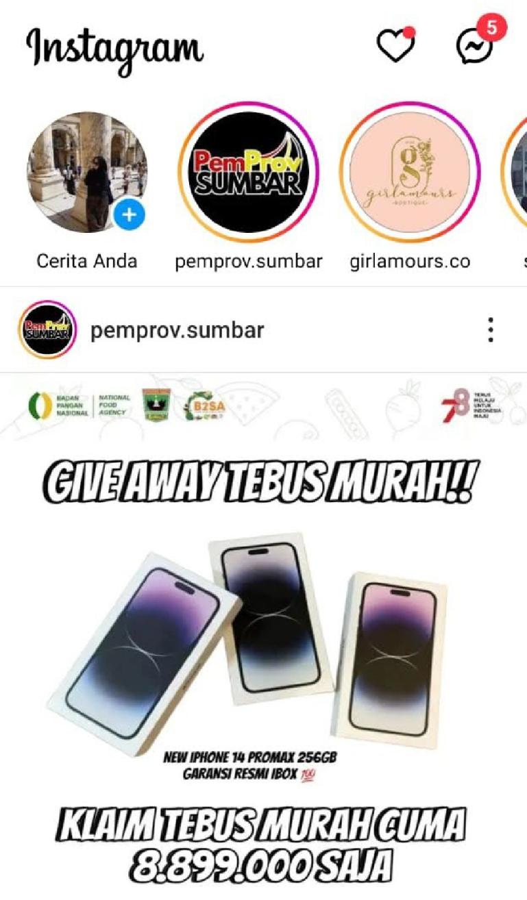 Salah satu akun milik Pemprov Sumbar yang sempat diretas orang tidak bertanggung jawab. (Dok : Istimewa)