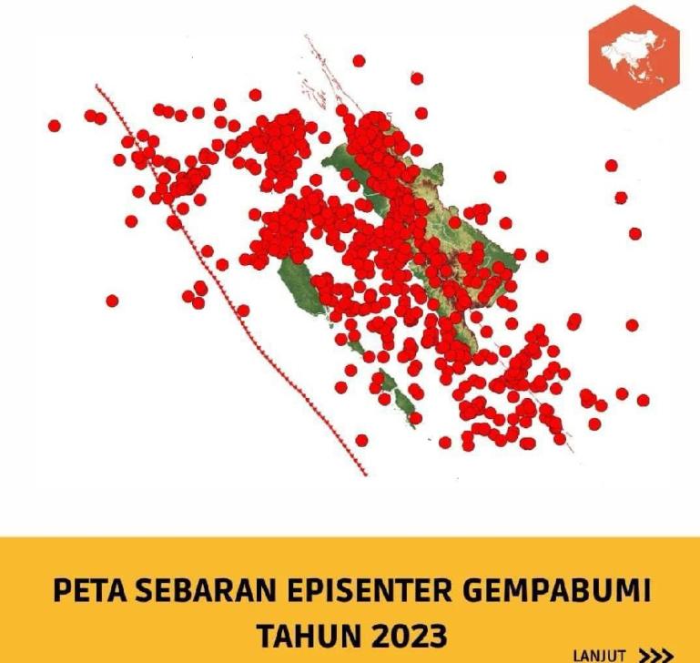 Peta sebaran titik gempa bumi yang terjadi di Sumbar selama 2023. (Dok : BMKG Padangpanjang)