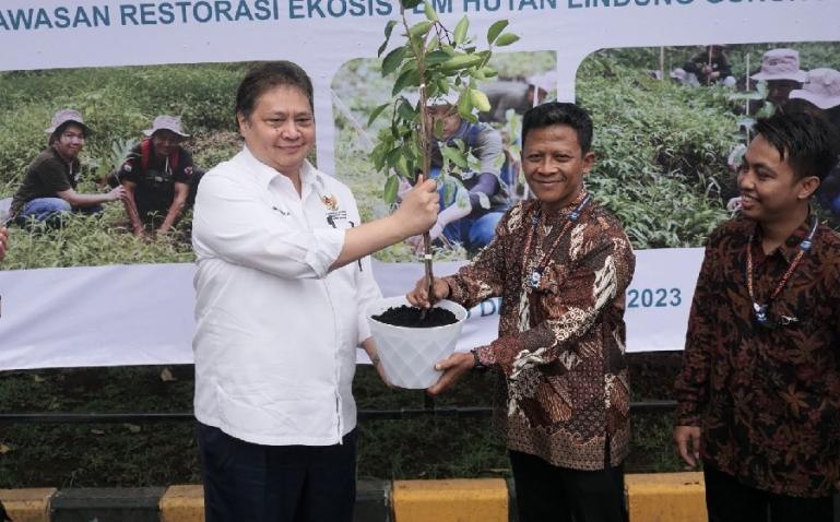 Ceremonial bersama Menteri Koordinator Bidang Perekonomian RI Airlangga Hartarto di program penanaman 5.000 pohon bersama Cargill. (Dok : Istimewa)