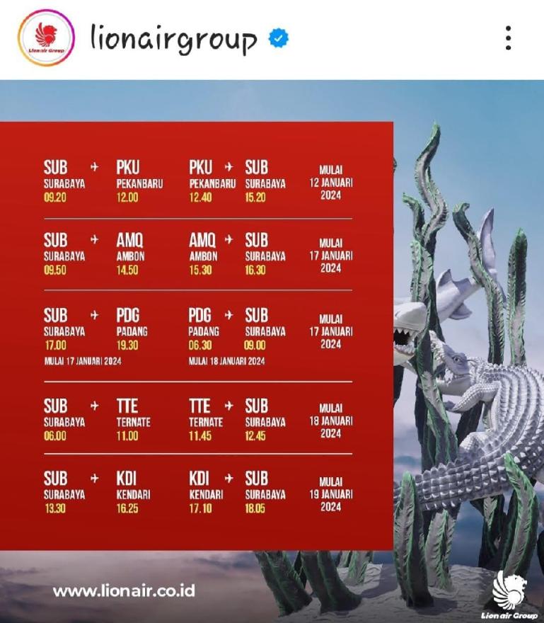 Flayer dari Maskapai Lion Air yang buka rute penerbangan langsung Padang-Surabaya. (Dok : Istimewa)