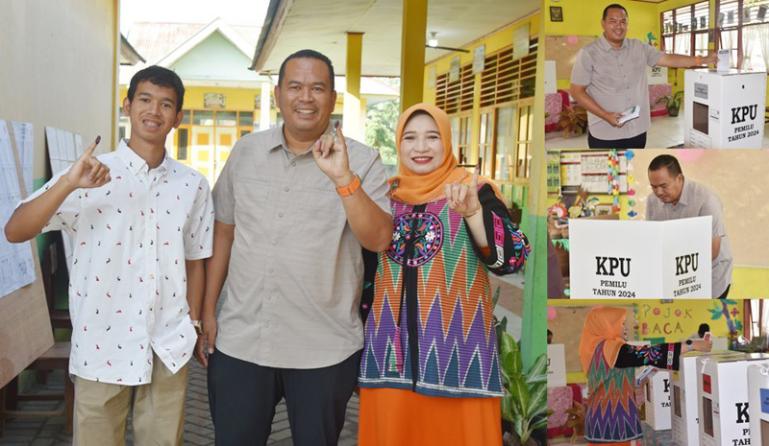 Sekko Pariaman, Yota Balad dan keluarga mencoblos di TPS I tepatnya di SD N 17 Desa Kampung Baru, pada pemilu 2024, Rabu (14/2). (Dok : Istimewa)