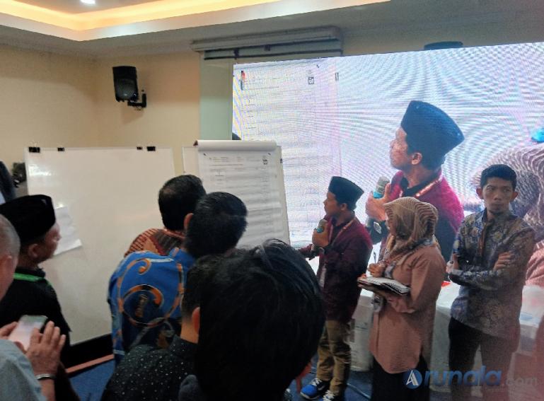 Para saksi parpol dan KPU Pasbar saksikan proses hitung ulang suara di salah satu TPS yang dicurigai ada kecurangan, di Hotel Truntum Padang, Sabtu (9/3). (Foto : Arunala.com )
