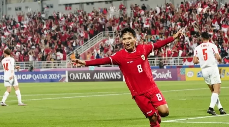 Selebrasi pemain Indonesia Witan Sulaeman usai cetak gol ke gawang Yordania. PSSI