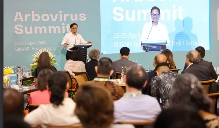 Menteri Kesehatan RI Budi Gunadi Sadikin memberikan sambutan saat International Arbovirus Summit Indonesia 2024 digelar di Bali. Dokumen Kemenkes RI