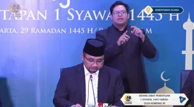 Tangkapan layar YouTube Kompas.com Menteri Agama RI Yaqut Cholil Qoumas saat memimpin sidang Isbat di Jakarta. IST