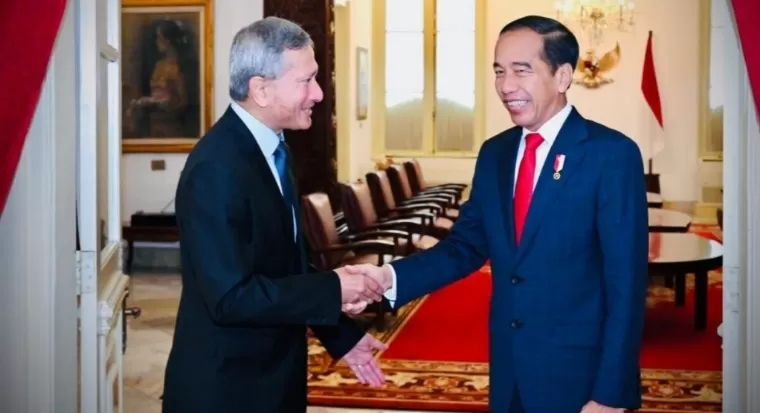 Presiden Joko Widodo menerima kunjungan kehormatan MenlubSingapura Vivian Balakrishnan beserta delegasi di Istana Merdeka, Jakarta, pada Jumat (26/4/2024). BPMI Setpres