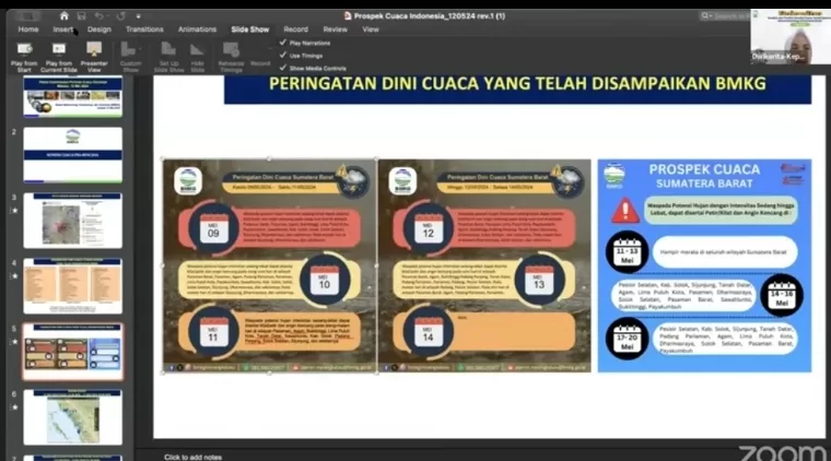 Kepala BMKG Dwikorita Karnawati memaparkan bencana hidrometeorologi Sumatera Barat saat konferensi pers secara virtual, Minggu (12/5/2024). Tangkapan layar kanal YouTube Info BMKG