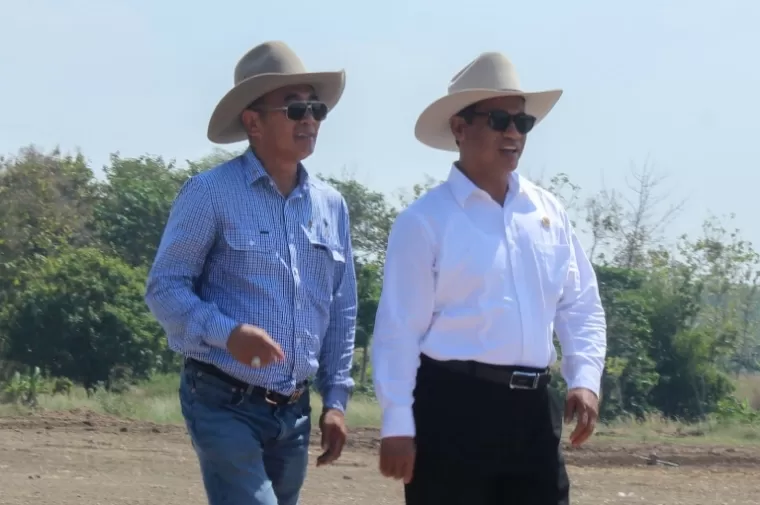 Menteri Pertanian Amran Sulaiman saat meninjau kandang sapi bersama Direktur Utama PT. LSAJ, Arie Triyono. (dok : istimewa)
