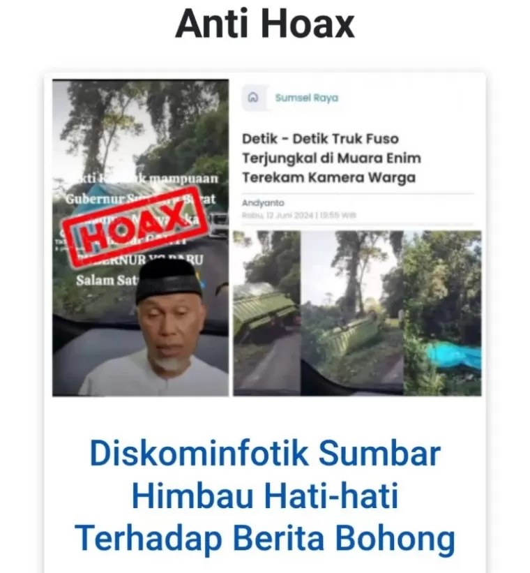 Postingan berita dari platform medsos Tiktok kepunyaan 'HE' dinyatakan hoax oleh Diskominfotik Sumbar. (dok : istimewa)