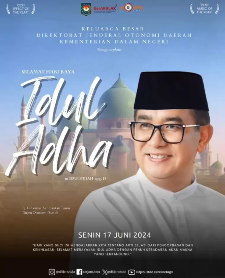 Ucapan Selamat Idul Adha dari Pj Gubernur Kalimantan Timur, Akmal Malik. (dok : istimewa)
