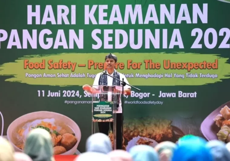 Wakil Menteri Kesehatan Prof dr Dante Saksono Harbuwono SpPD-KEMD PhD memberikan sambutan pada peringatan Hari Keamanan Pangan Sedunia, Selasa (11/6/2024). Humas Kemenkes RI