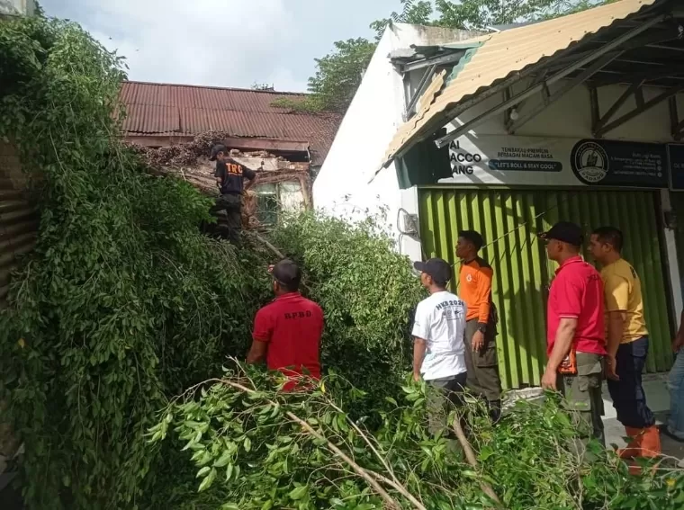 Tim gabungan membersihkan material pohon tumbang, Rabu (10/7/2024). Diskominfo Kota Padang