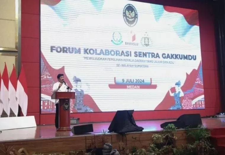 Menteri Koordinator Bidang Politik, Hukum, dan Keamanan Marsekal TNI (Purn) Hadi Tjahjanto saat membuka Forum Kolaborasi Sentra Penegakan Hukum Terpadu (Gakkumdu) di Medan, Selasa (9/7/2024). Humas Kemenkopolhukam