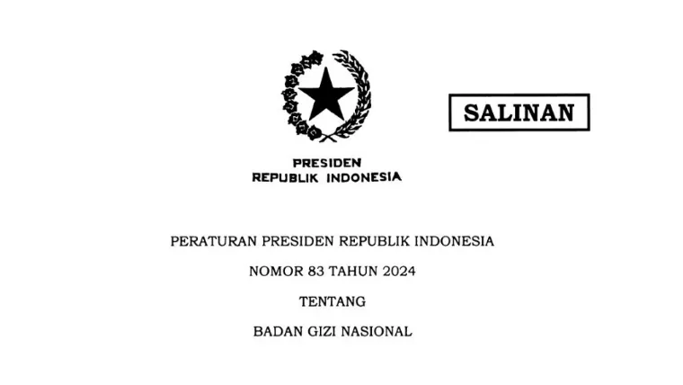 Perpres Tahun 83 Tahun 2024 tentang Badan Gizi Nasional. IST