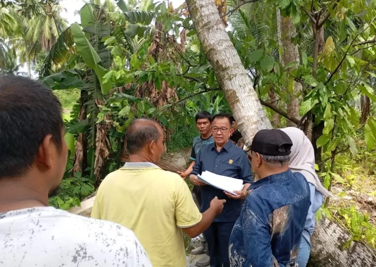 Anggota DPRD Sumbar, Beny Saswin saat survei irigasi di Sungai Abang Dalam, Kecamatan Lubuk Alung, Kamis (20/2/2025). IST